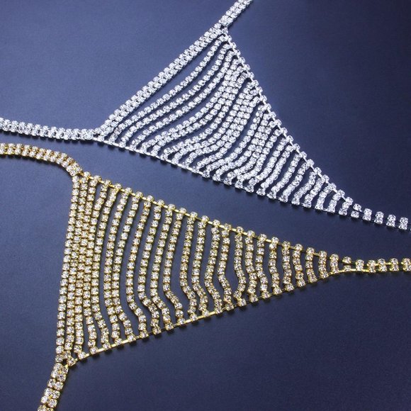 Rhinestone Crystal Thong Body Chain Bikini G-String Belly Waist Jewelry Women - Picture 4 of 9